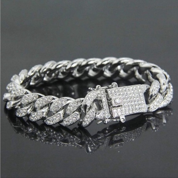 - New Men’s Iced Out CZ Diamond Link Chain Bracelet - Picture 3 of 4